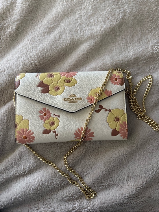 Coach Handbags - COACH White Floral Pebbled Leather Crossbody with Pink & Yellow Flowers